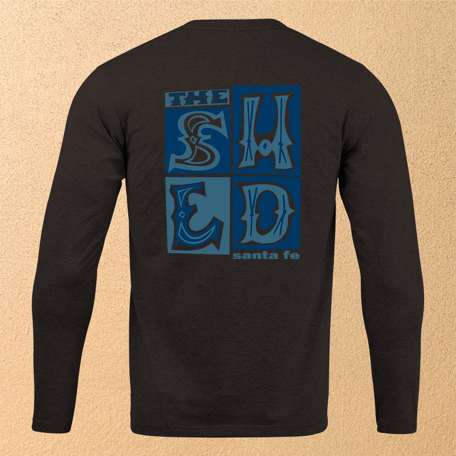 "The Shed Blockprint" Unisex Long-Sleeved T-Shirt - Black