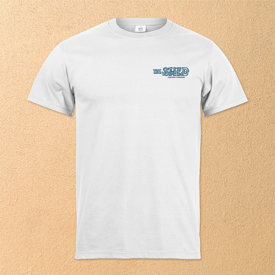 "The Shed Blockprint" Men's Short-Sleeved T-Shirt - White