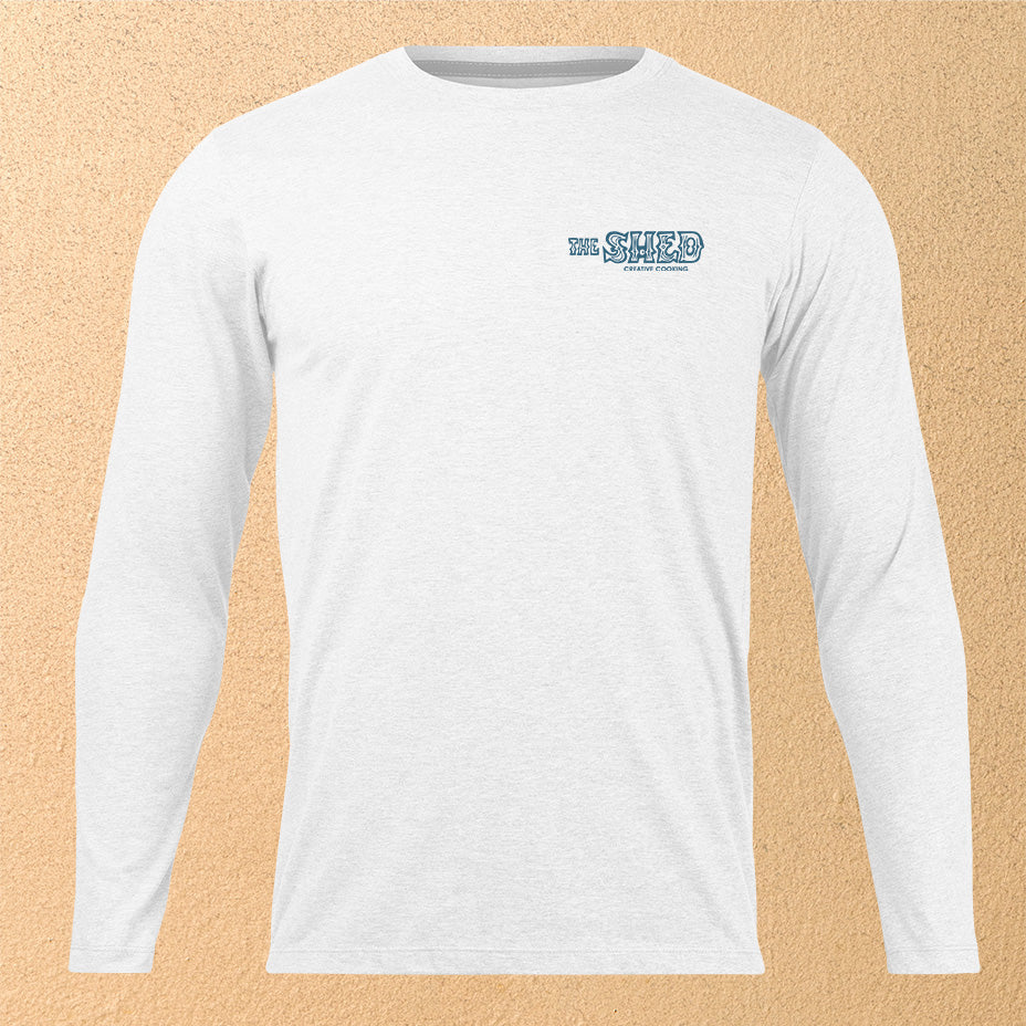 "The Shed Blockprint" Unisex Long-Sleeved T-Shirt - White