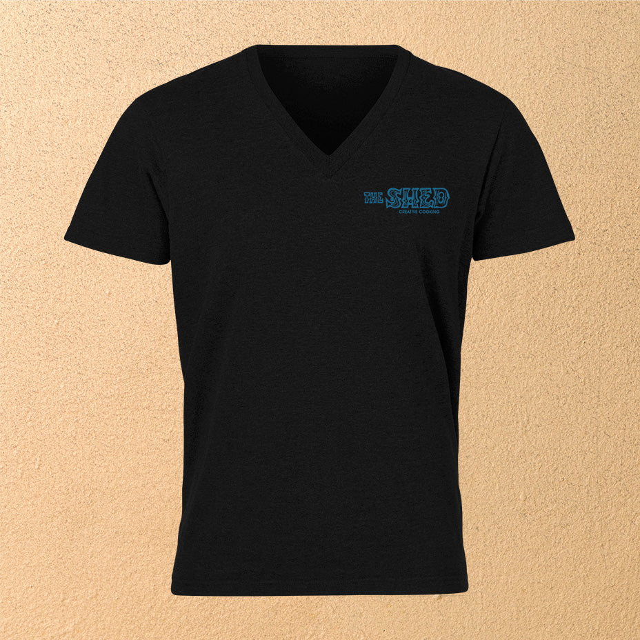 "The Shed Blockprint" Women's  V-Neck T-Shirt - Black